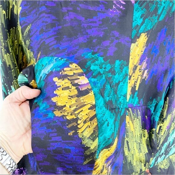 Milly NY Delaney Galaxy Print 3/4 Sleeve Silk Dress V-Back‎ Exposed Zip Sz 2 - Picture 8 of 12